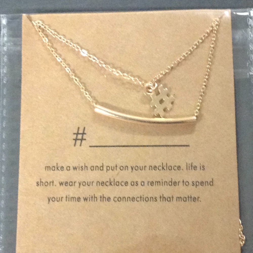 Hashtag Double Layered Necklace, Gold Tone